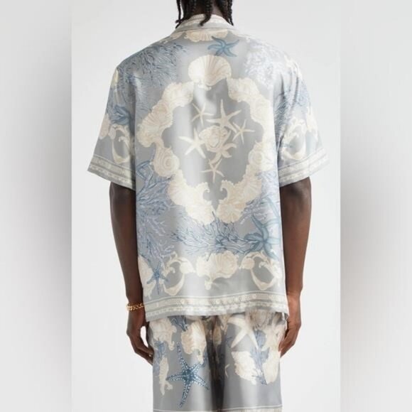 New Authentic Versace Gray and Blue Short Sleeve Shirt size 54 - Picture 10 of 14